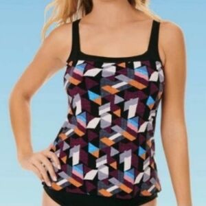 Dreamsuit By Miracle Brand Multi Color Flowy Geometric Print Tankini Swim Top 14